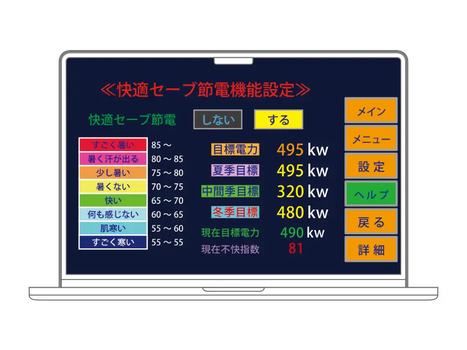 快適セーブ設定画面